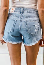 Load image into Gallery viewer, Light Blue Frayed Hem Denim Shorts
