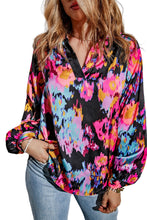 Load image into Gallery viewer, Purple Graffiti Printed V Neck Puff Sleeve Blouse
