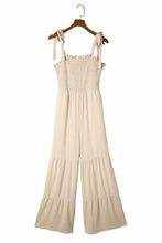 Load image into Gallery viewer, Tie Straps Shirred Bodice Tiered Wide Leg Jumpsuit
