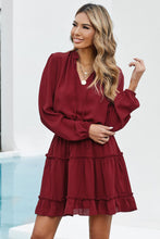 Load image into Gallery viewer, V Neck Long Sleeve Ruffle Tiered Mini Dress
