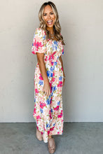Load image into Gallery viewer, Multicolor Floral Print Smocked Puff Sleeve Jumpsuit
