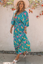 Load image into Gallery viewer, Boho Deep V Neck Floral Maxi Dress
