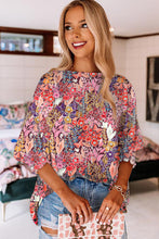 Load image into Gallery viewer, Multicolor Floral Print Shirred 3/4 Sleeve Tunic Blouse
