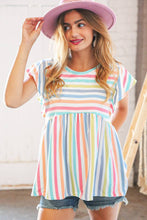 Load image into Gallery viewer, Multicolor Stripe Print Textured Knit Babydoll Blouse
