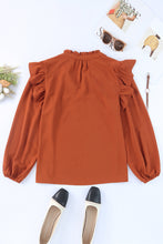 Load image into Gallery viewer, Ruffled Pleated Buttoned V Neck Blouse
