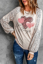 Load image into Gallery viewer, Khaki Love Always Heart Leopard Color Block Top
