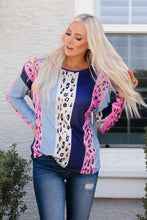 Load image into Gallery viewer, Color Block Leopard Long Sleeve Blouse
