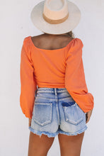 Load image into Gallery viewer, Knotted Puff Sleeve Textured Crop Top
