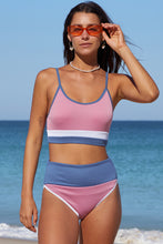Load image into Gallery viewer, Spaghetti Straps Colorblock Ribbed High waisted swimsuits
