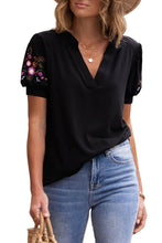 Load image into Gallery viewer, Floral Embroidered Sleeve Notch Neck Top
