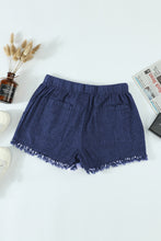 Load image into Gallery viewer, Dark Blue Casual Pocketed Frayed Denim Shorts
