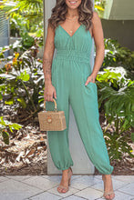 Load image into Gallery viewer, Shirred High Waist Sleeveless V Neck Jumpsuit
