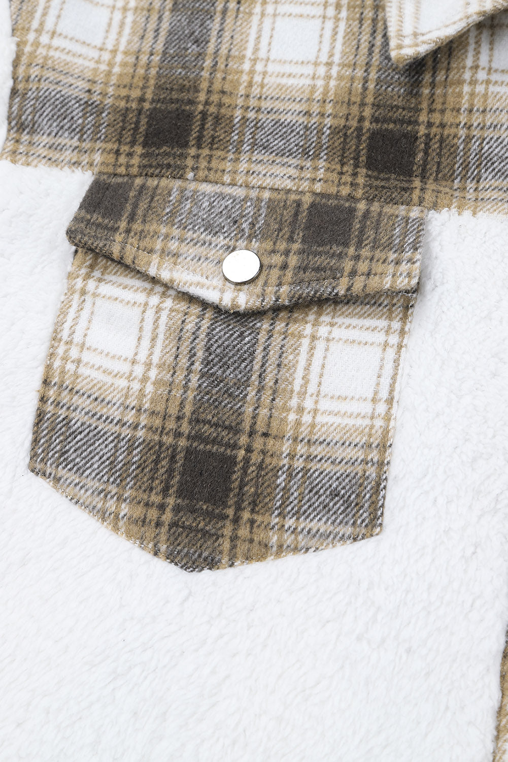 Brown Plaid Patchwork Buttoned Pocket Sherpa Jacket