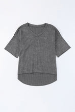 Load image into Gallery viewer, Waffle Knit Seamed Half Sleeve V Neck Top
