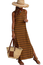 Load image into Gallery viewer, Stripe Print Open Back Sleeveless Maxi Dress with Slits
