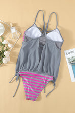 Load image into Gallery viewer, Light Gray Tankini with Stripes Patchwork
