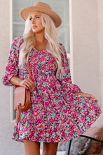 Load image into Gallery viewer, Smocked V Neck Puffy Sleeve Floral Dress
