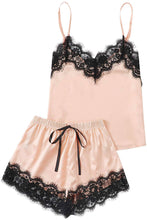 Load image into Gallery viewer, Lace Satin Sleepwear Cami Top and Shorts Pajama Set
