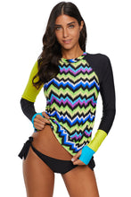 Load image into Gallery viewer, Contrast Yellow Detail Long Sleeve Tankini Swimsuit
