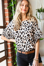 Load image into Gallery viewer, Leopard Print Ruffle Trim Batwing Sleeve Blouse
