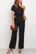Load image into Gallery viewer, One Shoulder Puff Sleeve Elastic High Waist Jumpsuit
