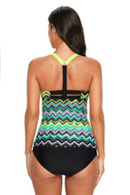 Load image into Gallery viewer, Yellow Zigzag Print Y Back Tankini Top

