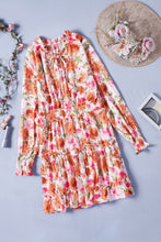 Load image into Gallery viewer, Multicolor Floral V Neck Long Sleeve Tie Waist Mini Dress
