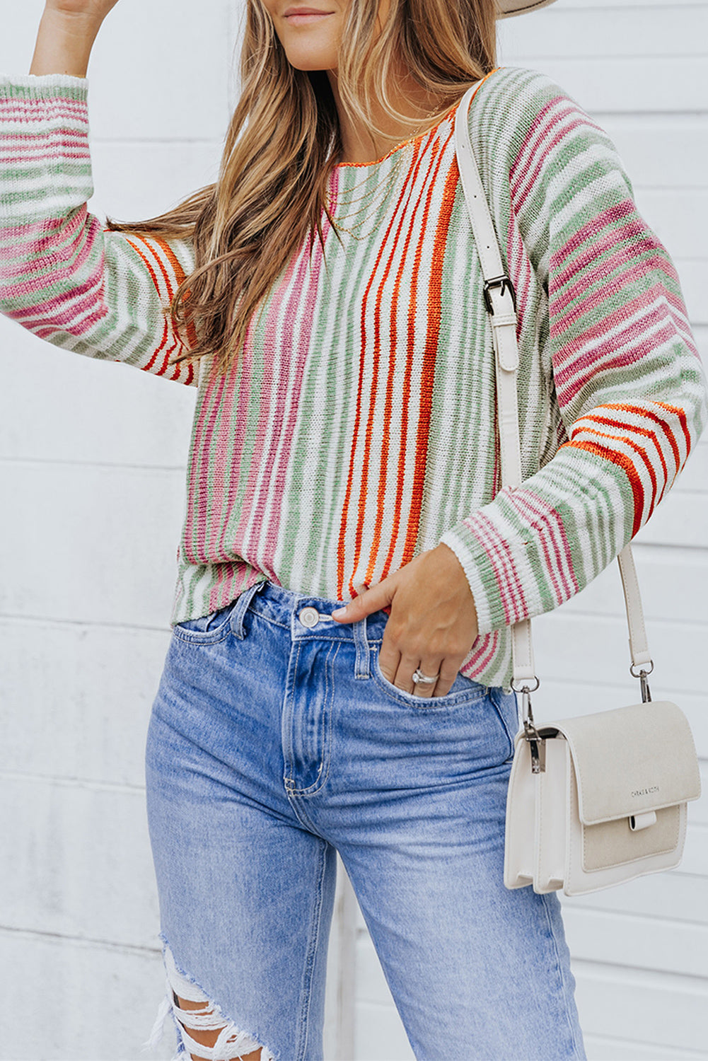 Crewneck Multicolor Stripe Knit Pullover Sweater