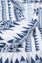 Load image into Gallery viewer, Geometric Print V neck Flare Half Sleeve Ruffle Swing Mini Dress
