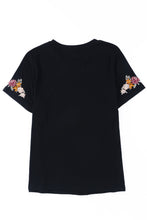 Load image into Gallery viewer, Floral Embroidered Round Neck Short Sleeve T Shirt
