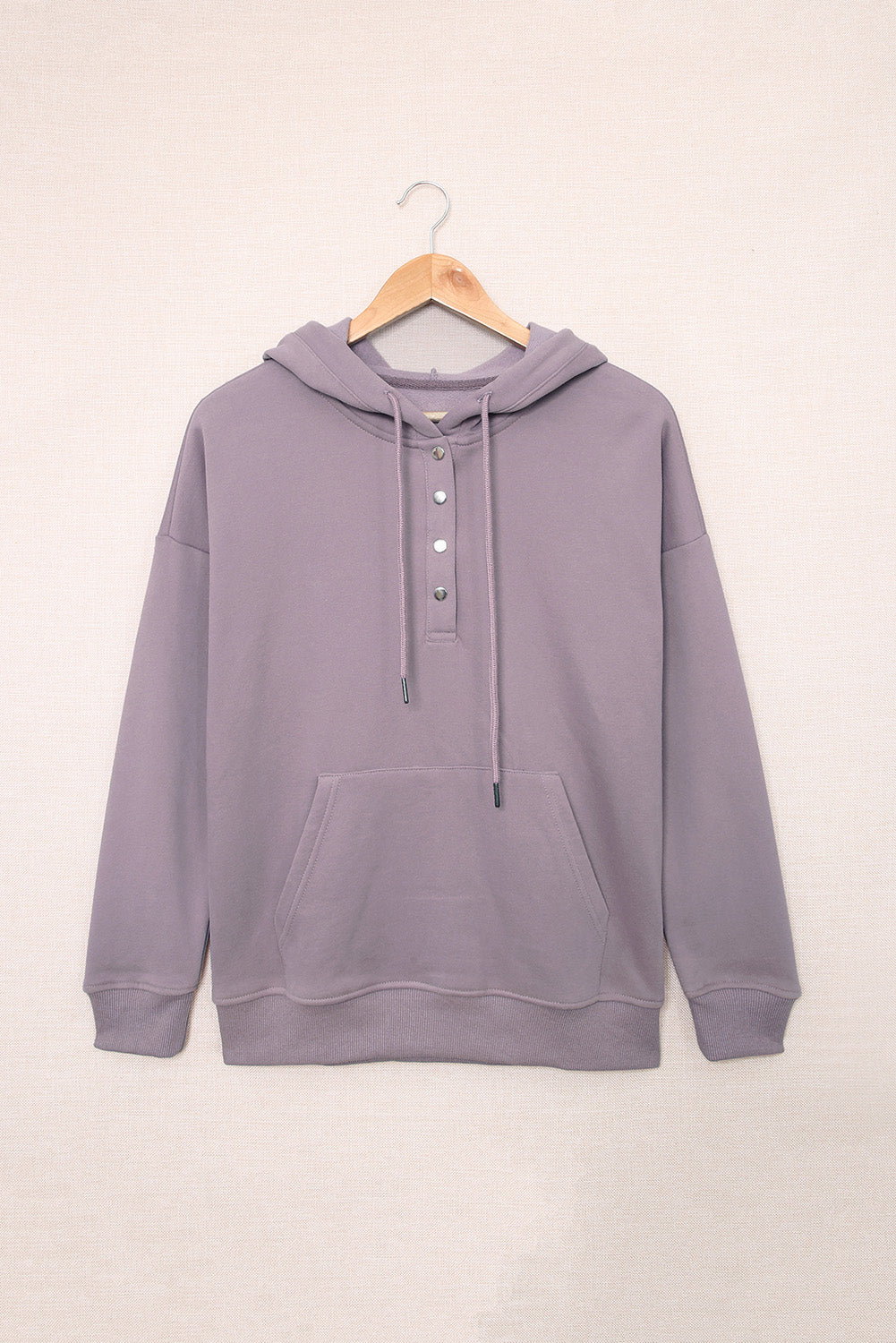 Purple Snap Button Pullover Hoodie with Pocket