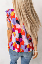 Load image into Gallery viewer, Ruffle Cap Sleeve Frill Mock Neck Printed Top
