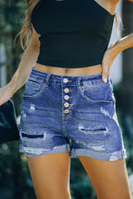 Load image into Gallery viewer, High Waist Button Fly Distressed Denim Shorts
