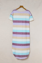 Load image into Gallery viewer, Striped Color Block V Neck T Shirt Midi Dress
