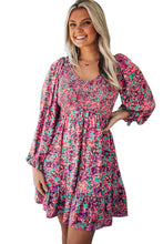 Load image into Gallery viewer, Smocked V Neck Puffy Sleeve Floral Dress
