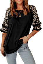 Load image into Gallery viewer, Ruffled Leopard Sleeve Patchwork Top
