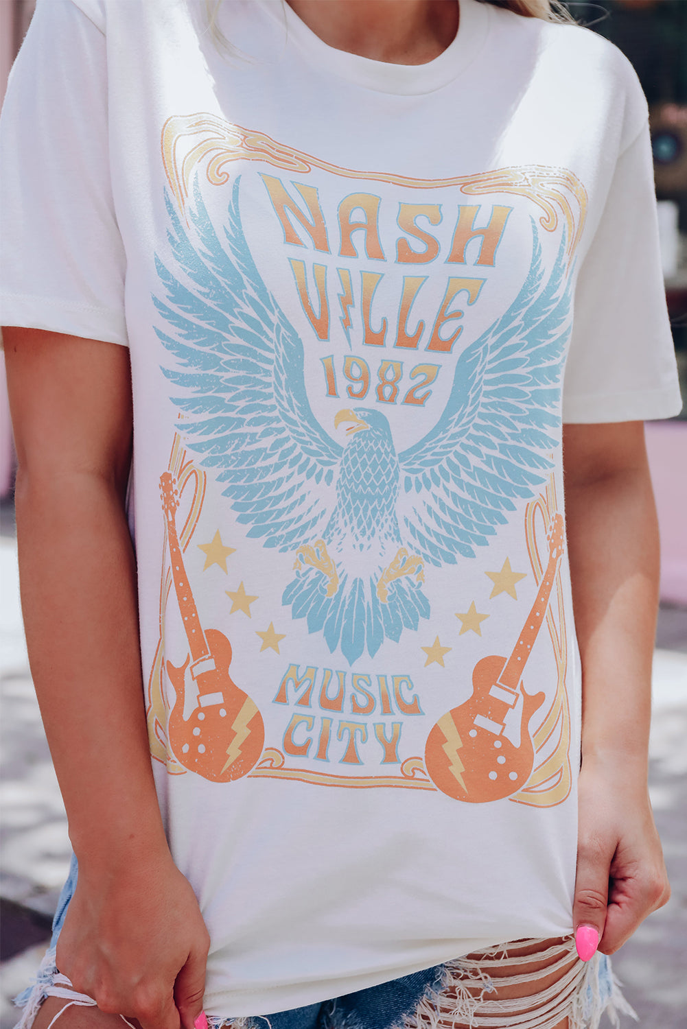 NASHVILLE 1982 Eagle Graphic Print Casual T Shirt