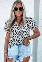 Load image into Gallery viewer, Leopard Notch Neck Bubble Sleeve Blouse
