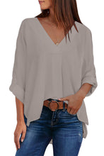 Load image into Gallery viewer, V Neck 3/4 Sleeve High Low Hem Shirt
