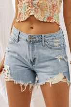 Load image into Gallery viewer, Distressed Light Wash Denim Shorts
