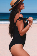 Load image into Gallery viewer, Tie Straps Buckle Waistband Ribbed One Piece Swimsuit
