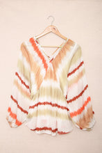 Load image into Gallery viewer, Khaki Tie-dyed V Neck Bubble Sleeve Babydoll Top
