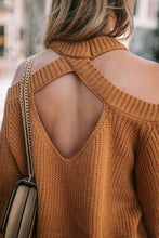 Load image into Gallery viewer, Crew Neck Cold Shoulder Hollow-out Back Sweater
