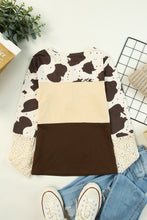 Load image into Gallery viewer, Cow Print Lace Cuff Long Sleeve Henley Top
