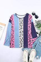 Load image into Gallery viewer, Color Block Leopard Long Sleeve Blouse
