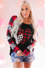 Load image into Gallery viewer, Valentines Heart Print Plaid Leopard Joint Sleeve Blouse
