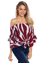 Load image into Gallery viewer, Off The Shoulder Vertical Stripes Blouse in Burgundy
