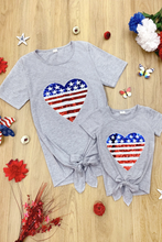 Load image into Gallery viewer, Mommy Patriotic Flag Sequin Heart Applique Knot Top
