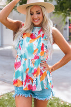 Load image into Gallery viewer, Brush Print Ruffle Trim Peplum Tank Top
