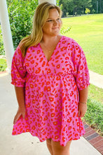 Load image into Gallery viewer, Plus Size 3/4 Sleeves V Neck Leopard Dress
